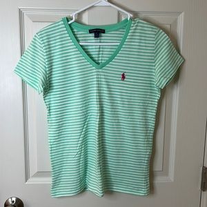 Ralph Lauren green and white stripped tee.